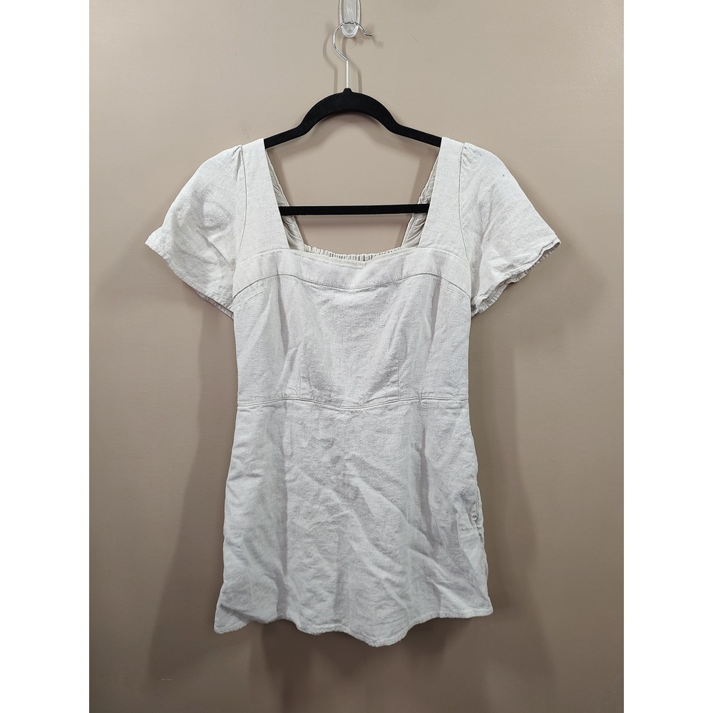 Abercrombie & Fitch Women Oatmeal Beige Linen Blend Smocked Skort Romper XS